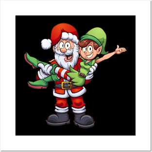 Family christmas Santa with elf shirt  Group Posters and Art